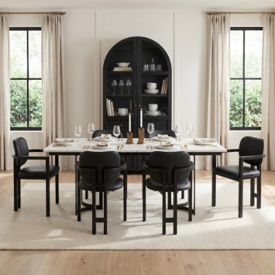 68848-AB - Tanner I 71L x 35W Rectangular White Marble W/ Metal Base Dining Table