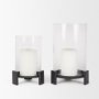 70676 - Price Large Matte Black-Brown Metal w/ Glass Hurricane Candle Holder