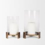 70679 - Price Small Antiqued Gold Metal w/ Glass Hurricane Candle Holder