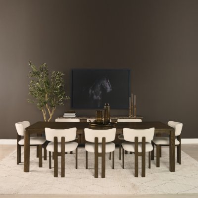 71390 - Kendrix 84" Dark Brown Oak Wood Extendable Rectangular Dining Table