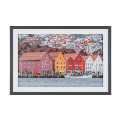 16295 - Waterfront in Bergen, Norway by Richard Silver Textured Framed Photo Print Matted under Glass