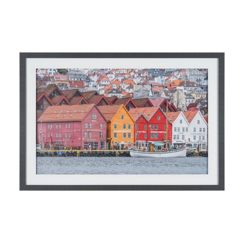 16295 - Waterfront in Bergen, Norway by Richard Silver Textured Framed Photo Print Matted under Glass