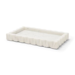 Camellia Rectangular White Marble Scalloped Tray