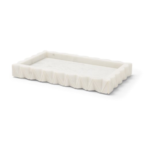 71479 - Camellia Rectangular White Marble Scalloped Tray
