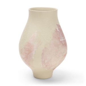 Velo Cream w/Blush Pink Hand-Painted Terracotta Decorative Vase