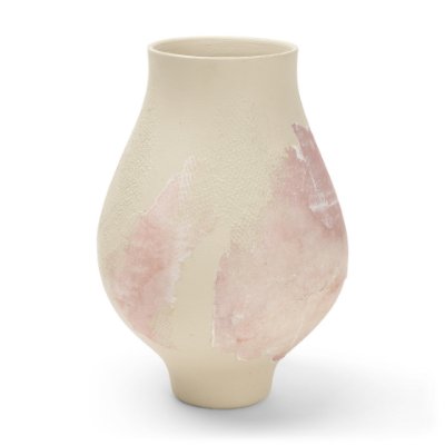 71521 - Velo Cream w/Blush Pink Hand-Painted Terracotta Decorative Vase