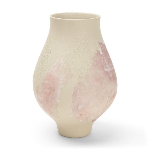 71521 - Velo Cream w/Blush Pink Hand-Painted Terracotta Decorative Vase