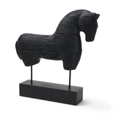 71580 - Equus Black Wooden Horse Decorative Object