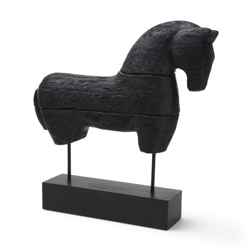 71580 - Equus Black Wooden Horse Decorative Object