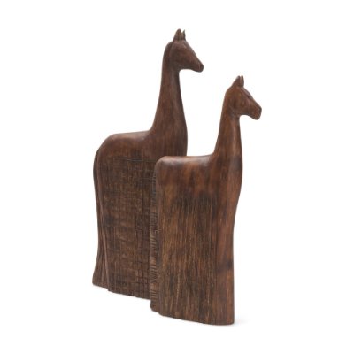 71581 - Farasi Medium Brown Wood Carved Horse Object (Set of 2)
