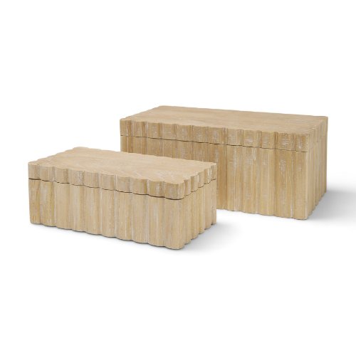 71607 - Strata Fluted White-Washed Wood Decorative Box Set