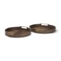 71609 - Langford Round Dark Brown Walnut Wood w/ Brass Handles Decorative Tray Set