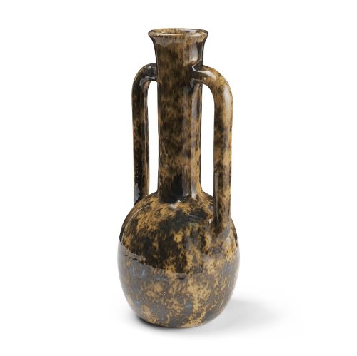 71610 - Aven Mottled Brown Glazed Ceramic Tall Neck Decorative Vase w/ Handles
