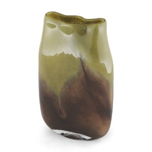 Tulano Medium Green and Brown Glass Vase