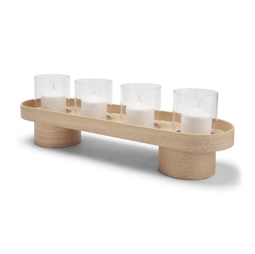 71636 - Plinth Walnut Wood w/ Glass Candle Holder