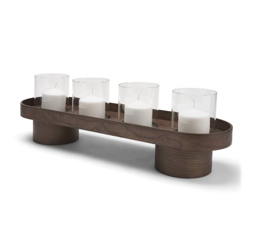 71637 - Plinth White-Washed Wood w/ Glass Candle Holder