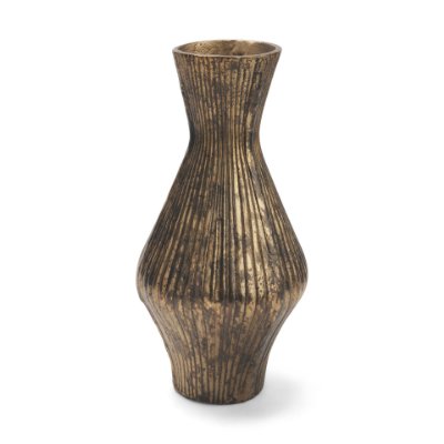 71651 - Patine Antiqued Brass Metal Fluted Hourglass Decorative Vase
