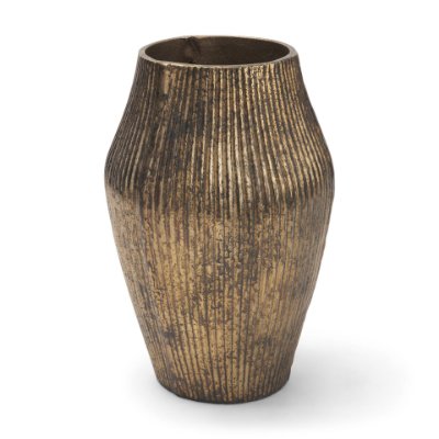 71653 - Patine Wide Antiqued Brass Metal Fluted Decorative Vase