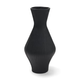 Patine Matte Black Metal Fluted Hourglass Decorative Vase