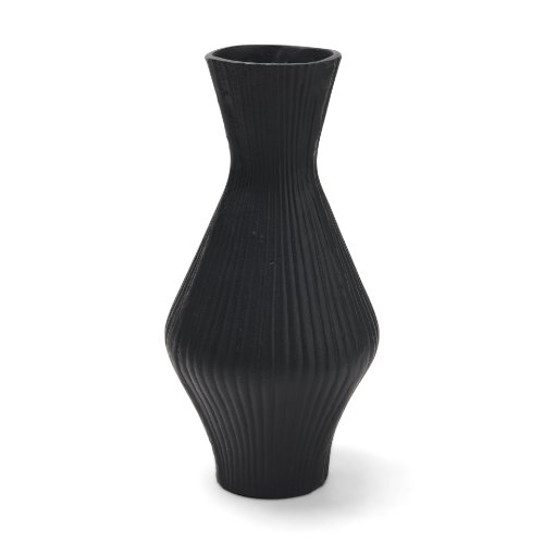 71652 - Patine Matte Black Metal Fluted Hourglass Decorative Vase