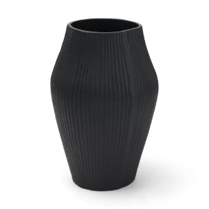 Patine Wide Matte Black Metal Fluted Decorative Vase