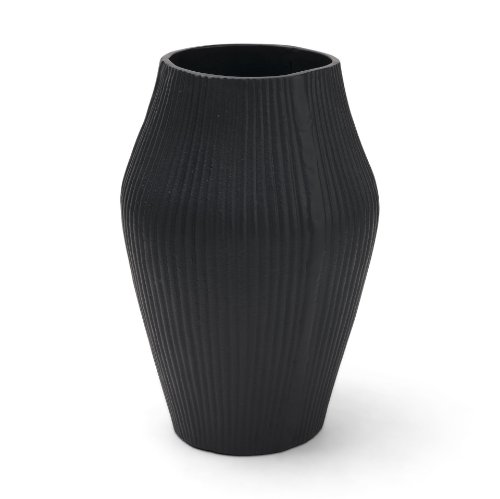 71654 - Patine Wide Matte Black Metal Fluted Decorative Vase