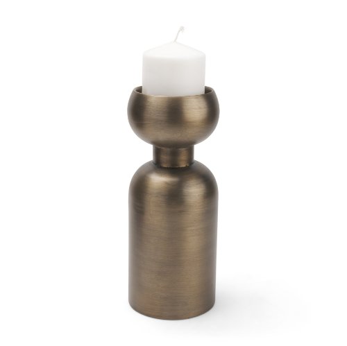 71655 - Pelar Large Antiqued Brass Stacked Pillar Candle Holder