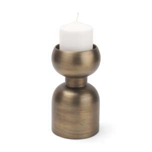 Pelar Small Antiqued Brass Stacked Pillar Candle Holder