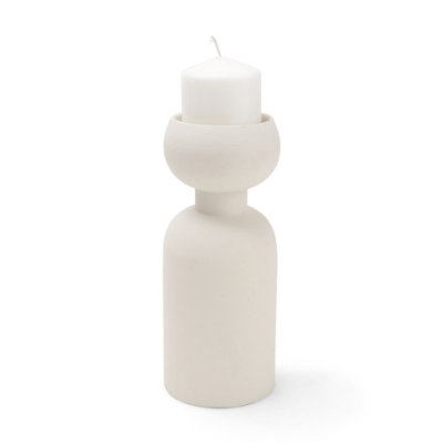71657 - Pelar Large Matte White Metal Stacked Pillar Candle Holder