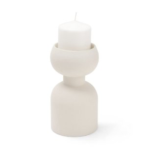 Pelar Small Matte White Metal Stacked Pillar Candle Holder