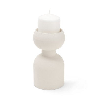 71658 - Pelar Small Matte White Metal Stacked Pillar Candle Holder