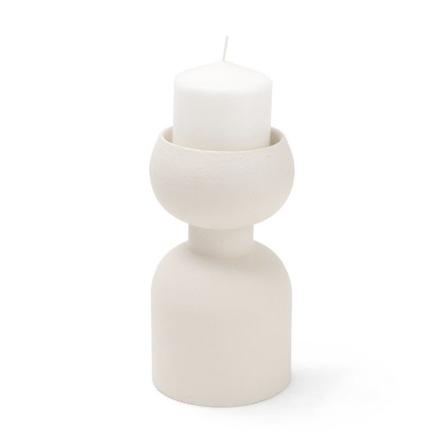 71658 - Pelar Small Matte White Metal Stacked Pillar Candle Holder