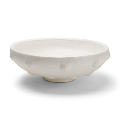 71664 - Punto Large White Paper Mache Dotted Centerpiece Bowl