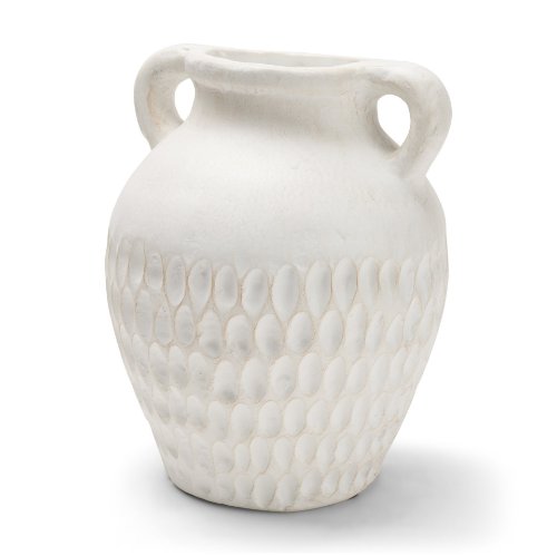 71666 - Basma White Scale Textured Ceramic Vase w/ Handles