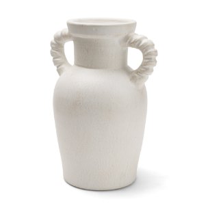 Trenza Small White Ceramic Vase w/ Twisted Handles