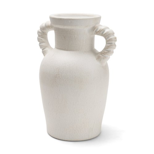 71669 - Trenza Small White Ceramic Vase w/ Twisted Handles