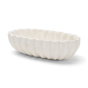 Camelia Fluted White Paper Mache Long Centerpiece Bowl