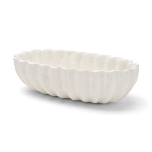 71671 - Camelia Fluted White Paper Mache Long Centerpiece Bowl