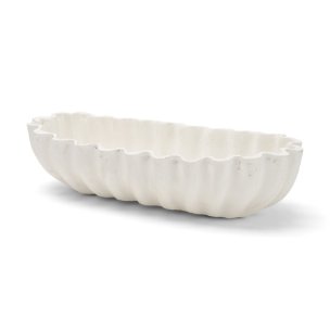 Camelia Large Fluted White Paper Mache Round Centerpiece Bowl