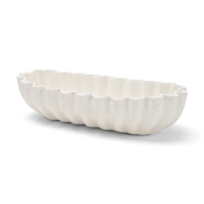 71672 - Camelia Large Fluted White Paper Mache Round Centerpiece Bowl
