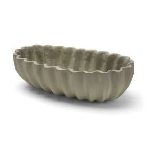 Camelia Fluted Sage Green Paper Mache Long Centerpiece Bowl