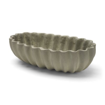 71677 - Camelia Fluted Sage Green Paper Mache Long Centerpiece Bowl