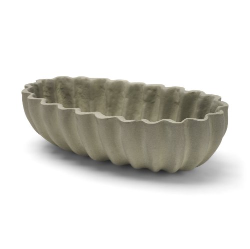 71677 - Camelia Fluted Sage Green Paper Mache Long Centerpiece Bowl