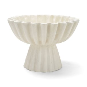 Camelia Fluted White Paper Mache Pedastal Centerpiece Bowl