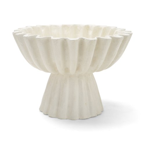 71673 - Camelia Fluted White Paper Mache Pedastal Centerpiece Bowl