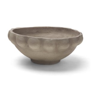 Konya Large Earthen Gray-Brown Dotted Paper Mache Centerpiece Bowl