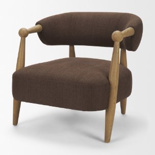 Lewis Mocha Fabric w/ Brown Wood Open Back Accent Chair