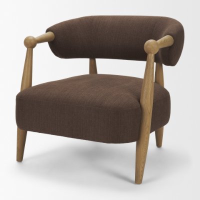 71504 - Lewis Mocha Fabric w/ Brown Wood Open Back Accent Chair