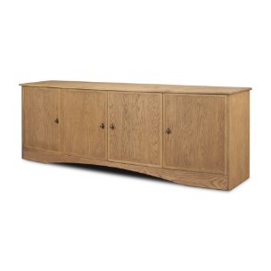 Carrington 82" 4 Door Closed Sideboard | Brown Oak Wood w/ Brass Hardware
