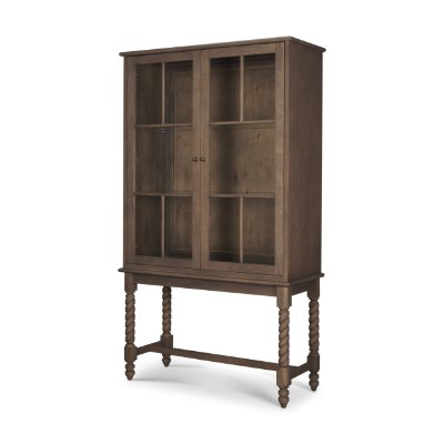 71723-AB - Cromwell Spiral Turned Display Cabinet | Mid-Brown Wood